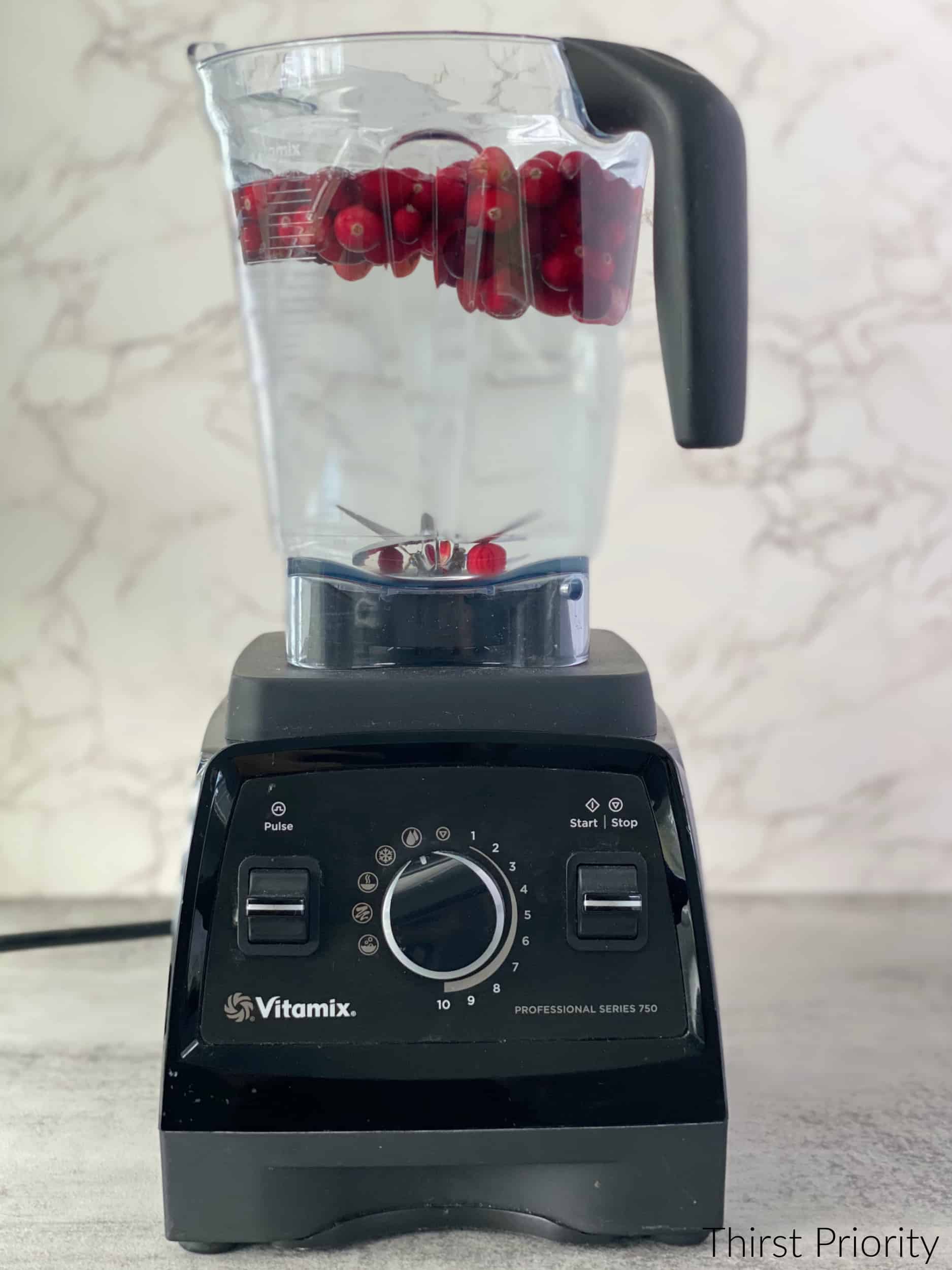 cranberries and water in blender